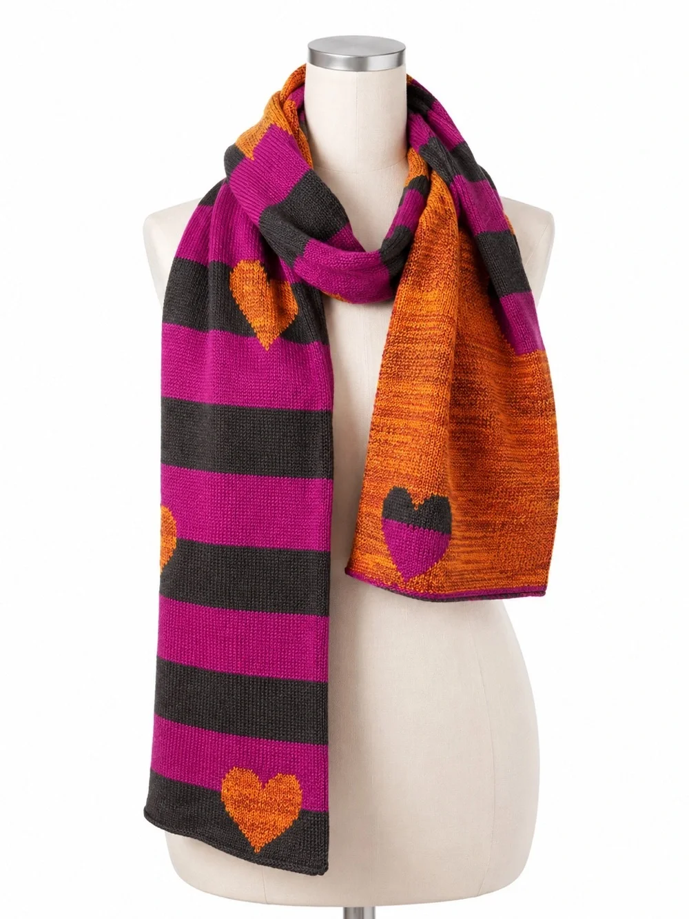 Betseyville Betsey Johnson Heart Stripe Knit Scarf NWT Y2K Orange Pink Brown HTF